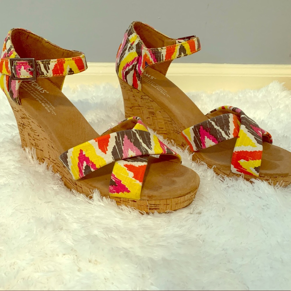 TOMS Tribal Wedge Cork Sandals